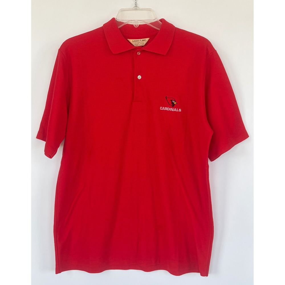 VINTAGE LOGO 7 St Louis Cardinals Polo Shirt Men L Red Short Sleeve Made USA MLB